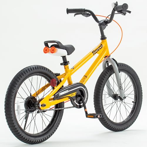 Royalbaby Freestyle 7 Kids Bike 18 Inch Wheel Dual Handbrakes Bicycle Beginners Boys Girls Ages 5-8 Years, Kickstand and Water Bottle Included, Yellow