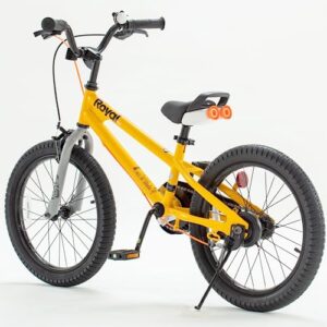 Royalbaby Freestyle 7 Kids Bike 18 Inch Wheel Dual Handbrakes Bicycle Beginners Boys Girls Ages 5-8 Years, Kickstand and Water Bottle Included, Yellow