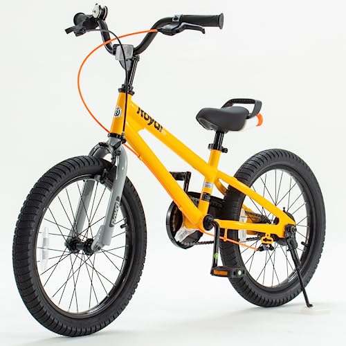 Royalbaby Freestyle 7 Kids Bike 18 Inch Wheel Dual Handbrakes Bicycle Beginners Boys Girls Ages 5-8 Years, Kickstand and Water Bottle Included, Yellow