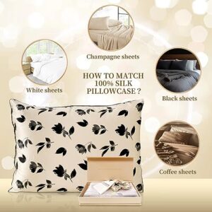 100% Mulberry Silk Pillowcase, 25 Momme Pure Silk Pillow Case Both Side and Hair Scrunchies Grade 6A, 20"x26" Silk Pillowcases for Hair and Skin, Anti Wrinkle Pillowcase 1pc Envelope Design, Gift Set