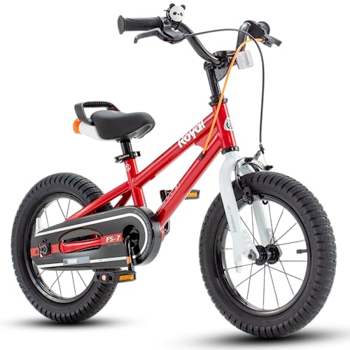 Royalbaby Freestyle 7 Kids Bike Toddlers 14 Inch Wheel Dual Handbrakes Bicycle Beginners Boys Girls Ages 3-5 Years, Kickstand and Water Bottle Included, Red