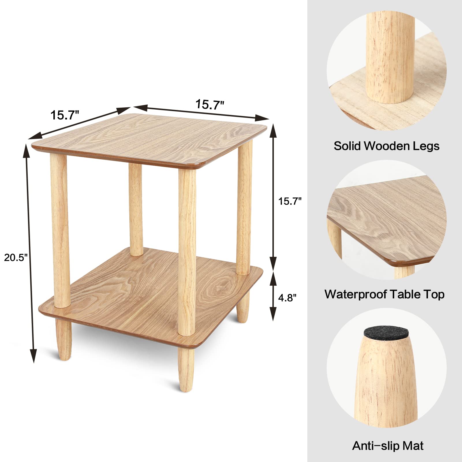 ECOMEX Patio Side Table, Outdoor End Table for Patio with 2-Tier Open Storage Shelf Wood Frame Side Table Rectangular Patio Side Table for Outdoors, Easy Assembly Natural Wood 1Pc