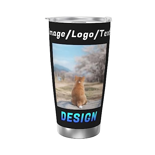 Custom Stainless Steel Coffee Tumbler Car Mug, Personalized Travel Tumbler with Lid Design Your Picture Logo Text Customized 20oz Insulated Cup for Families Friends Home Office Car