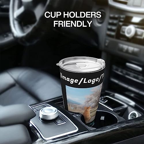 Custom Stainless Steel Coffee Tumbler Car Mug, Personalized Travel Tumbler with Lid Design Your Picture Logo Text Customized 20oz Insulated Cup for Families Friends Home Office Car