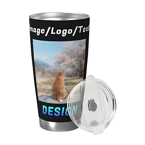 Custom Stainless Steel Coffee Tumbler Car Mug, Personalized Travel Tumbler with Lid Design Your Picture Logo Text Customized 20oz Insulated Cup for Families Friends Home Office Car