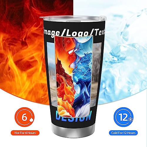 Custom Stainless Steel Coffee Tumbler Car Mug, Personalized Travel Tumbler with Lid Design Your Picture Logo Text Customized 20oz Insulated Cup for Families Friends Home Office Car