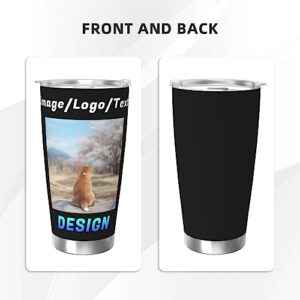 Custom Stainless Steel Coffee Tumbler Car Mug, Personalized Travel Tumbler with Lid Design Your Picture Logo Text Customized 20oz Insulated Cup for Families Friends Home Office Car