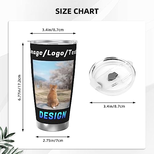 Custom Stainless Steel Coffee Tumbler Car Mug, Personalized Travel Tumbler with Lid Design Your Picture Logo Text Customized 20oz Insulated Cup for Families Friends Home Office Car