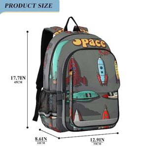 Glaphy Retro Rocket Ships Backpack, School Bag Lightweight Laptop Backpack Students Travel Daypack with Reflective Stripes