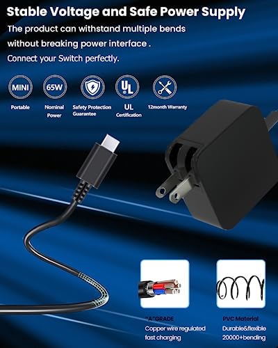 65W USB C Laptop Charger - Type C Power PD Wall Fast Charger : Replacement for HP,Lenovo,Dell,Acer,Asus, Nintendo Switch,Google,Samsung,and Any Laptops or Smart Phones with Type C