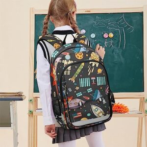 Glaphy Outer Spaceship Rocket Cartoon Backpack School Bag Lightweight Laptop Backpack Students Travel Daypack with Reflective Stripes