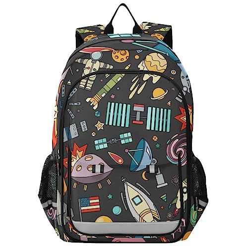 Glaphy Outer Spaceship Rocket Cartoon Backpack School Bag Lightweight Laptop Backpack Students Travel Daypack with Reflective Stripes