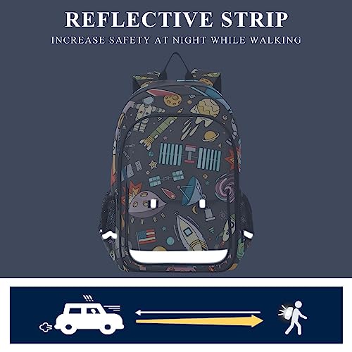 Glaphy Outer Spaceship Rocket Cartoon Backpack School Bag Lightweight Laptop Backpack Students Travel Daypack with Reflective Stripes