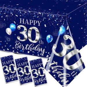 grehumor 3pcs 30th birthday tablecloth silver blue happy birthday decorations for men 30 years old birthday party supplies disposable plastic waterproof table cover 30 birthday table decorations
