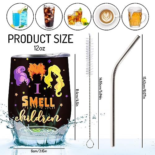 Whaline Halloween Witch Wine Tumbler 12 oz Stainless Steel Tumbler with Straw and Cleaning Brush Witch Sisters Hocus Pocus Coffee Cup for Women Girlfriend Besties Wife Lover Spouse Squash Gifts