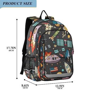 Glaphy Outer Spaceship Rocket Cartoon Backpack School Bag Lightweight Laptop Backpack Student Travel Daypack with Reflective Stripes