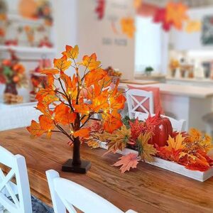 Woohaha 24LED Fall Tree Lighted Maple Tree,Thanksgiving Decoration Maple Leaf Table Tree,Timer Battery Operate Fall Decor Lights for Indoor Outdoor Holiday Autumn Harvest Xmas Party Home Decor