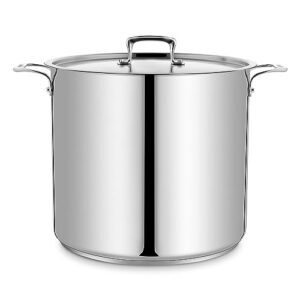 stockpot – 24 quart – brushed stainless steel – heavy duty induction pot with lid and riveted handles – for soup, seafood, stock, canning and for catering for large groups and events by bakken