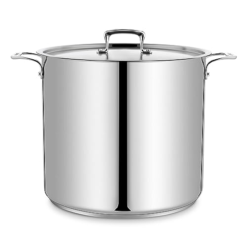 Stockpot – 24 Quart – Brushed Stainless Steel – Heavy Duty Induction Pot with Lid and Riveted Handles – For Soup, Seafood, Stock, Canning and for Catering for Large Groups and Events by BAKKEN