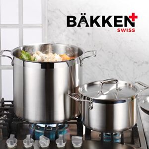 Stockpot – 24 Quart – Brushed Stainless Steel – Heavy Duty Induction Pot with Lid and Riveted Handles – For Soup, Seafood, Stock, Canning and for Catering for Large Groups and Events by BAKKEN