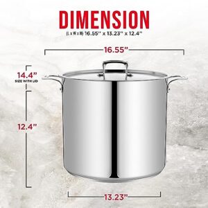 Stockpot – 24 Quart – Brushed Stainless Steel – Heavy Duty Induction Pot with Lid and Riveted Handles – For Soup, Seafood, Stock, Canning and for Catering for Large Groups and Events by BAKKEN