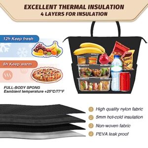 IKISTO Womens Lunch Bags for Work Insulated Lunch Box Lunch Tote Bag Leak Proof Soft Lunch Cooler Modern Lunch Box Portable Adjustable Shoulder Strap Aesthetic Lunchbag (Black)