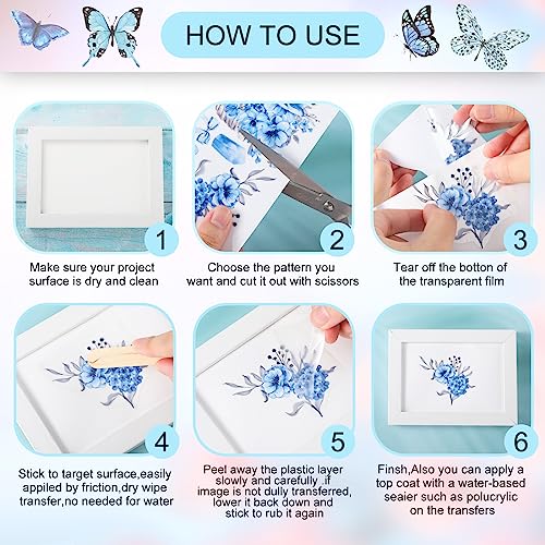 12 Sheets Rub on Transfers for Crafts and Furniture Rub on Transfers Stickers Classic Bird Floral Lavender Butterfly Decals for Home Office Paper Wood DIY Craft, 5.5 x 5.7 Inch (Vivid Flower)
