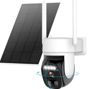 Hawkray Solar Security Cameras Wireless Outdoor ，2K 360° View Pan Tilt Low Power Consumption WiFi Security Cameras with AI Motion Detection, Two-Way Audio,Color Night Vision