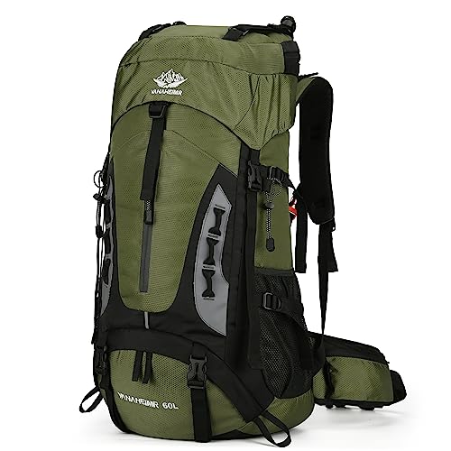 Esup 60L Hiking Backpack Men Camping Backpack with rain cover Lightweight Backpacking Backpack Travel Backpack (Army Green)