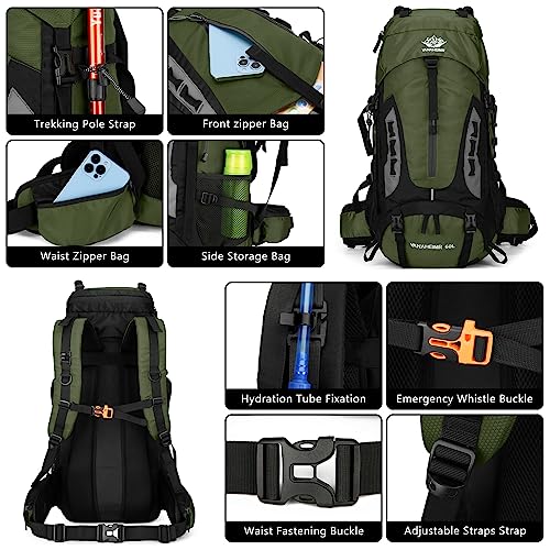 Esup 60L Hiking Backpack Men Camping Backpack with rain cover Lightweight Backpacking Backpack Travel Backpack (Army Green)