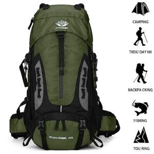 Esup 60L Hiking Backpack Men Camping Backpack with rain cover Lightweight Backpacking Backpack Travel Backpack (Army Green)