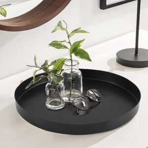 Black Round Metal Candle Holder Tray, Decorative Serving Tray for Modern Farmhouse Home Decorations (11.8")