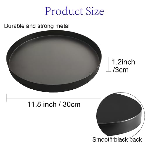 Black Round Metal Candle Holder Tray, Decorative Serving Tray for Modern Farmhouse Home Decorations (11.8")