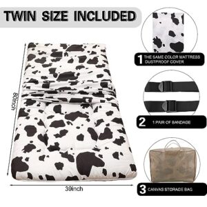 Leinuosen Japanese Floor Mattress Cow Print Futon Mattress Twin Thicken Tatami Mat Couch Sleeping Pad Foldable Roll up Bed Mattress with Portable Storage Bag for Camping Boys Girls Dormitory