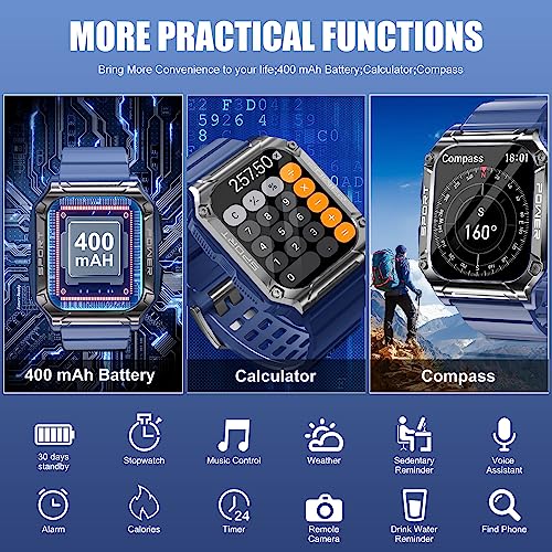 Military Smart Watch, 1.95''HD Waterproof Smart Watches for Men with Bluetooth Call (Answer/Dial Calls), 133 Sports Modes Rugged Outdoor Tactical Fitness Tracker Smart Watch for Android iPhone