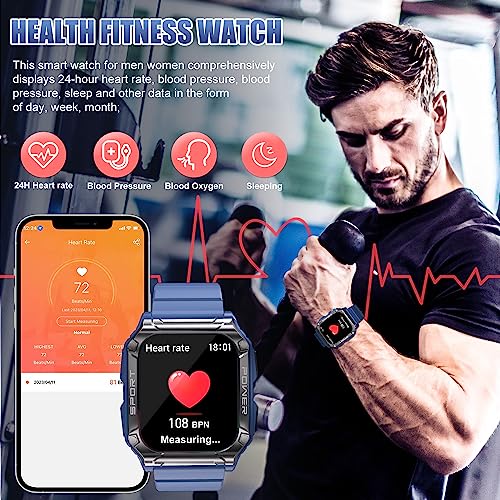 Military Smart Watch, 1.95''HD Waterproof Smart Watches for Men with Bluetooth Call (Answer/Dial Calls), 133 Sports Modes Rugged Outdoor Tactical Fitness Tracker Smart Watch for Android iPhone