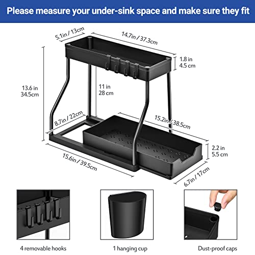 Puricon 4 Pack Pantry Organization and Storage Bins for Kitchen Fridge Countertop Cabinet Bundle with 2 Pack Under Sink Organizer, 2-Tier L-Shape Sliding Under Sink Organizers and Storage