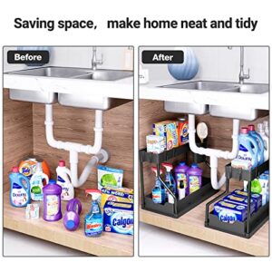 Puricon 4 Pack Pantry Organization and Storage Bins for Kitchen Fridge Countertop Cabinet Bundle with 2 Pack Under Sink Organizer, 2-Tier L-Shape Sliding Under Sink Organizers and Storage