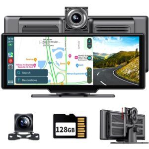9.3" portable car stereo with adjustable 4k dash cam, adas, wireless apple carplay and android auto, touchscreen handsfree phone mirroring
