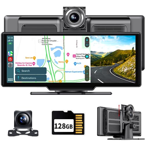 9.3" Portable Car Stereo with Adjustable 4K Dash Cam, ADAS, Wireless Apple Carplay and Android Auto, Touchscreen Handsfree Phone Mirroring