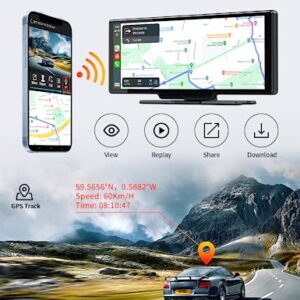 9.3" Portable Car Stereo with Adjustable 4K Dash Cam, ADAS, Wireless Apple Carplay and Android Auto, Touchscreen Handsfree Phone Mirroring