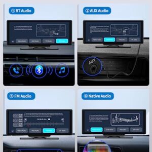 9.3" Portable Car Stereo with Adjustable 4K Dash Cam, ADAS, Wireless Apple Carplay and Android Auto, Touchscreen Handsfree Phone Mirroring