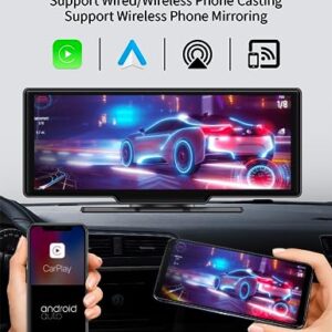 9.3" Portable Car Stereo with Adjustable 4K Dash Cam, ADAS, Wireless Apple Carplay and Android Auto, Touchscreen Handsfree Phone Mirroring