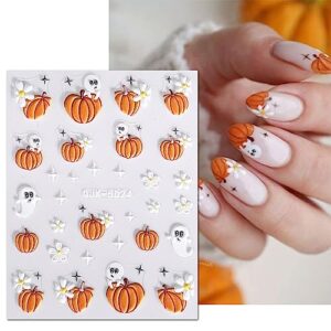 JMEOWIO 3D Embossed Halloween Nail Art Stickers Decals Self-Adhesive Pegatinas Uñas 5D Cute Pumpkin Ghost Flower Spook Nail Supplies Nail Art Design Decoration Accessories 4 Sheets