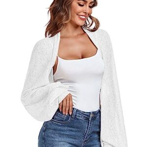 ZAFUL Women's Long Sleeve Open Front Bolero Shrug Crop Top Cardigan Elegant White L