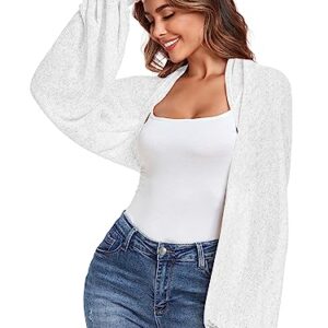 ZAFUL Women's Long Sleeve Open Front Bolero Shrug Crop Top Cardigan Elegant White L