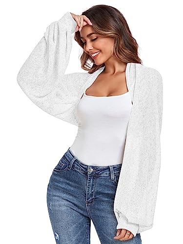 ZAFUL Women's Long Sleeve Open Front Bolero Shrug Crop Top Cardigan Elegant White L