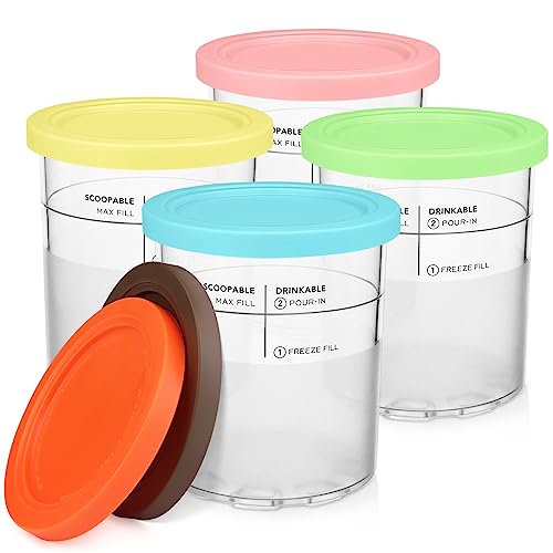 LOMILD Ice Cream Containers 4 Pack, Replacement for Ninja Creami Deluxe Pints and Lids, Compatible with NC500 Series Creami Deluxe Ice Cream Makers, Dishwasher Safe & BPA-Free