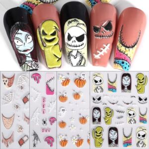 jmeowio 3d embossed halloween nail art stickers decals self-adhesive pegatinas uñas 5d skull horror ghost nail supplies nail art design decoration accessories 4 sheets