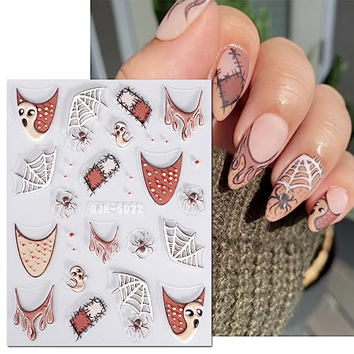 JMEOWIO 3D Embossed Halloween Nail Art Stickers Decals Self-Adhesive Pegatinas Uñas 5D Skull Horror Ghost Nail Supplies Nail Art Design Decoration Accessories 4 Sheets